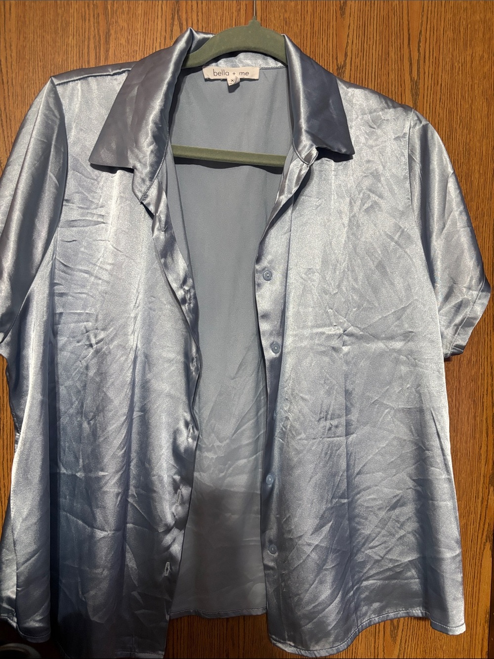 Bella D. Light Blue Satin Short-Sleeve Shirt Jacket